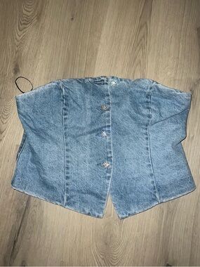 H&M Denim Corset Top L NWT – Rhinestone Button Bustier, Structured Cotton